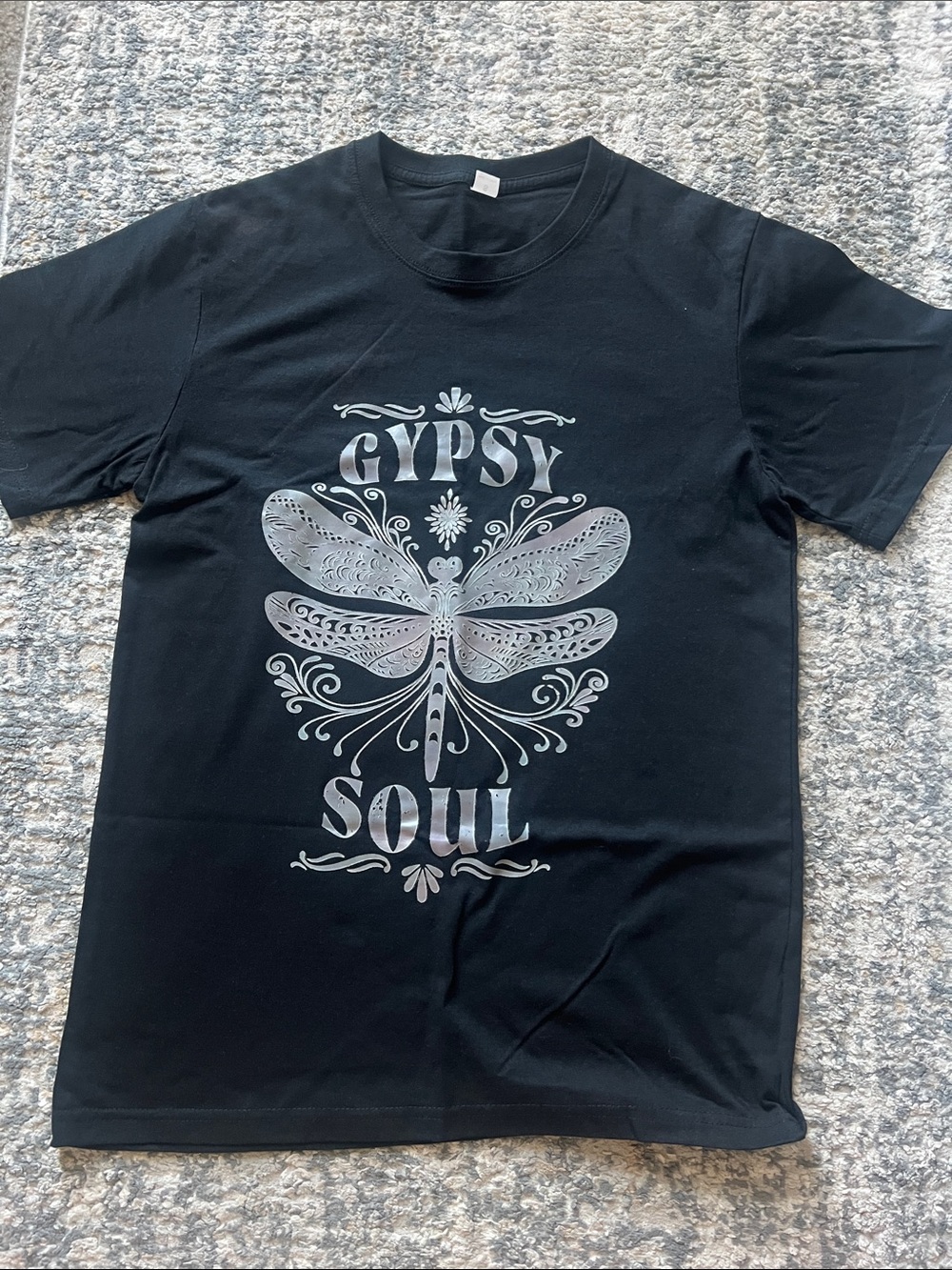 Gypsy Soul Black Graphic Tee - Dragonfly Print